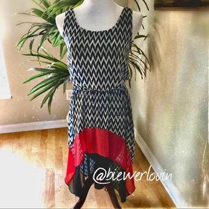 HI - LOW BLACK & WHITE W/ RED CONTRAST DRESS
